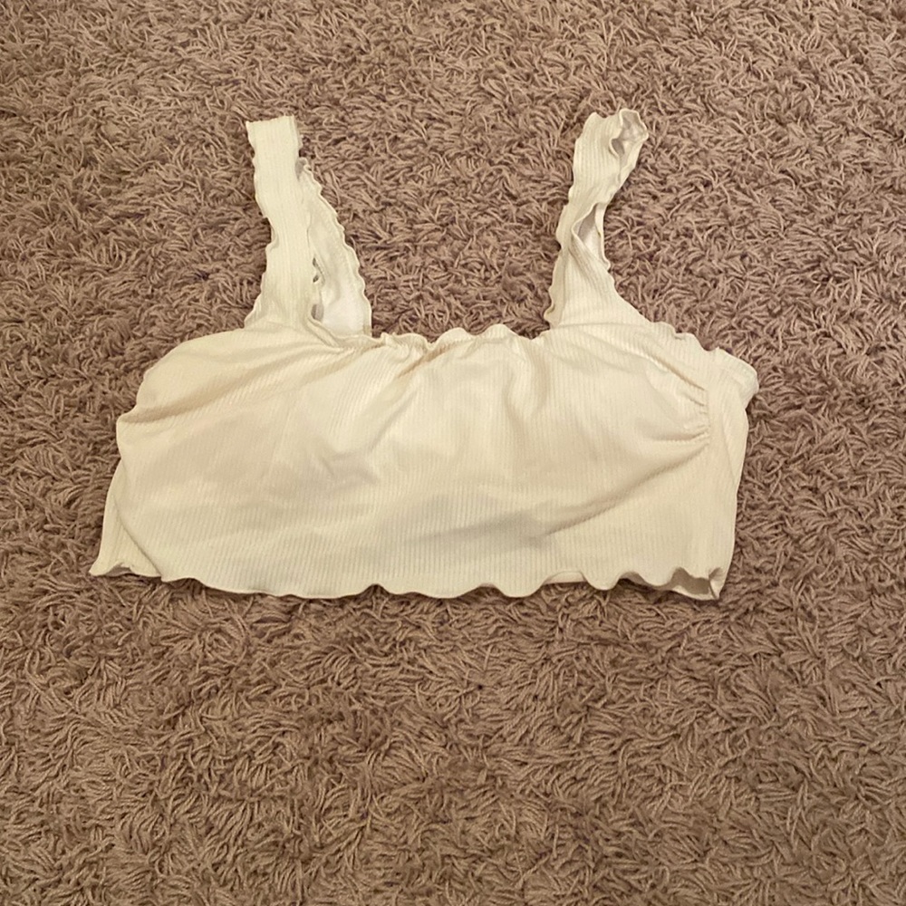 Xhilaration white ruffle swim top